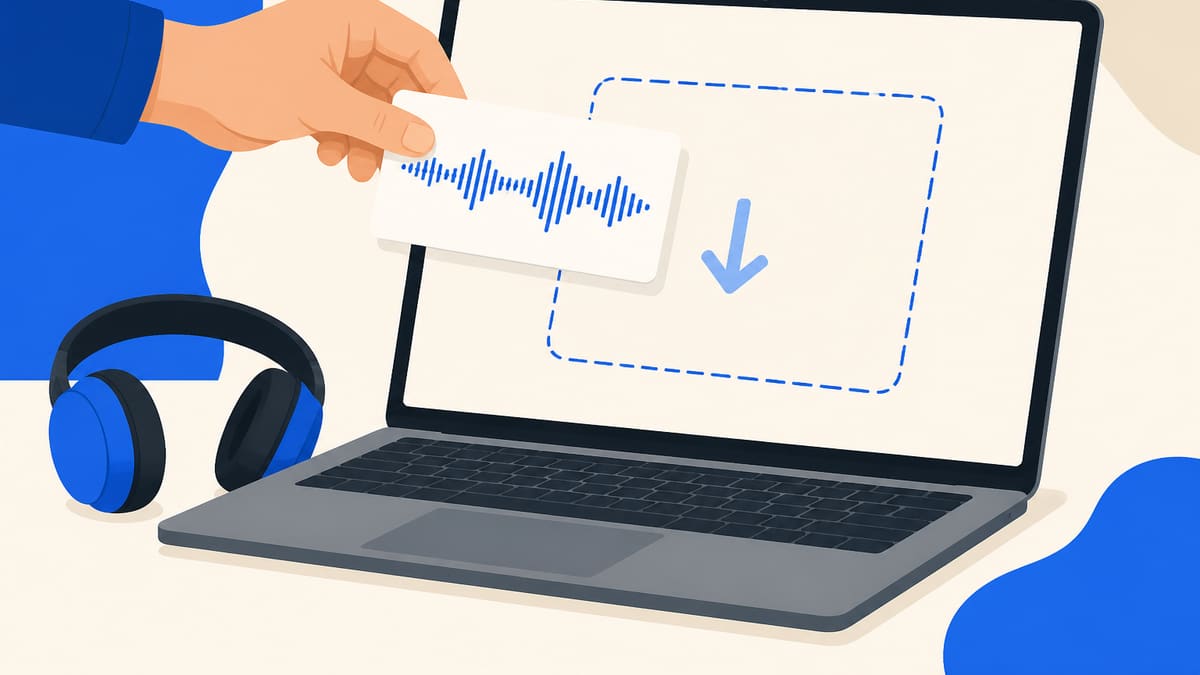 A hand choosing one compact audio clip on a simple drop card inside a browser